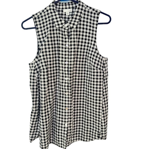 J. Jill Crinkled Gingham Collared Sleeveless Button Down Shirt Size Medium - Picture 3 of 9